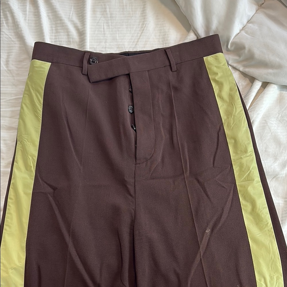 Rick Owens Brown and Yellow Pantsuit with Tailored Creases